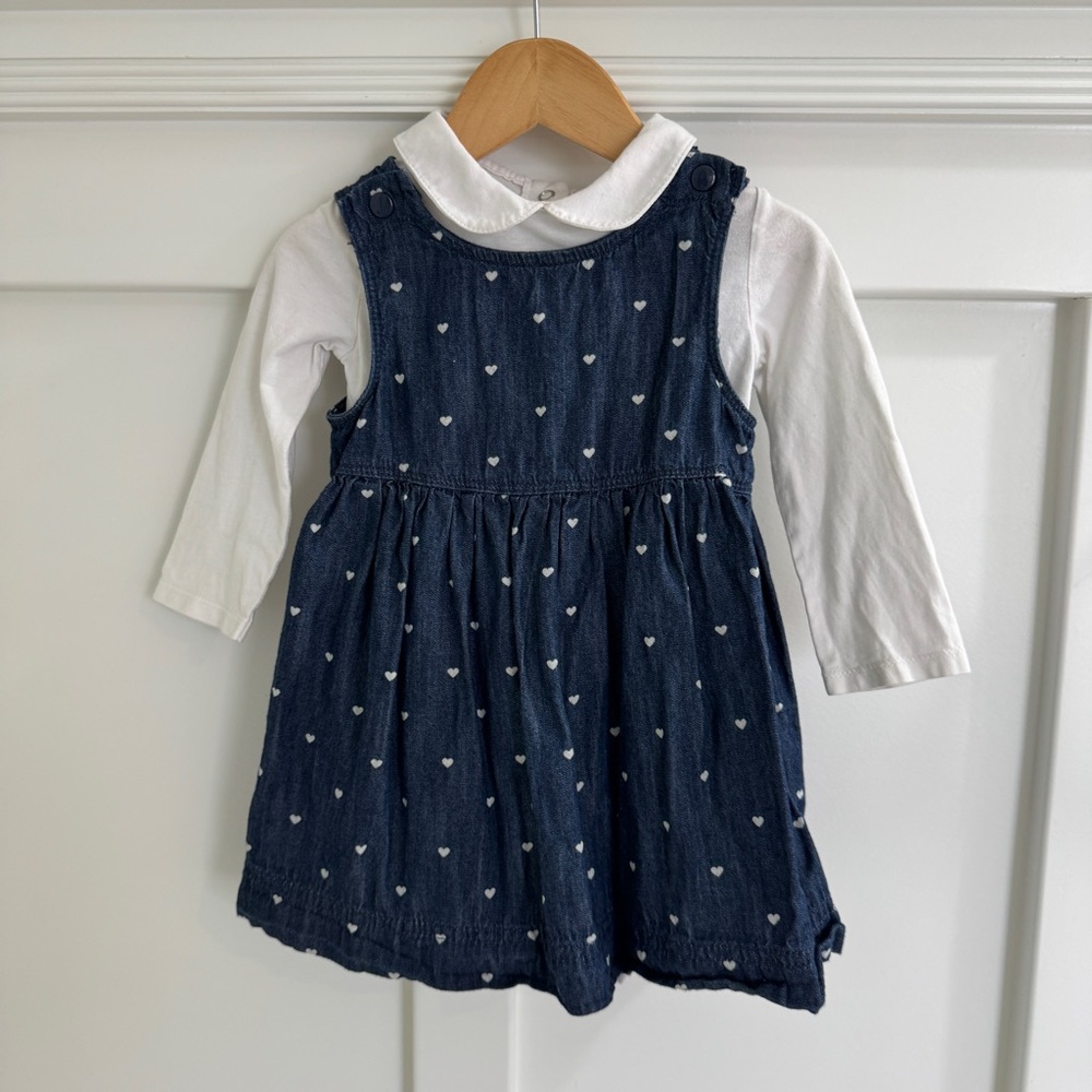 Baby Gap Denim Heart Dress with Peter Pan Onesie - Size 18-24 month